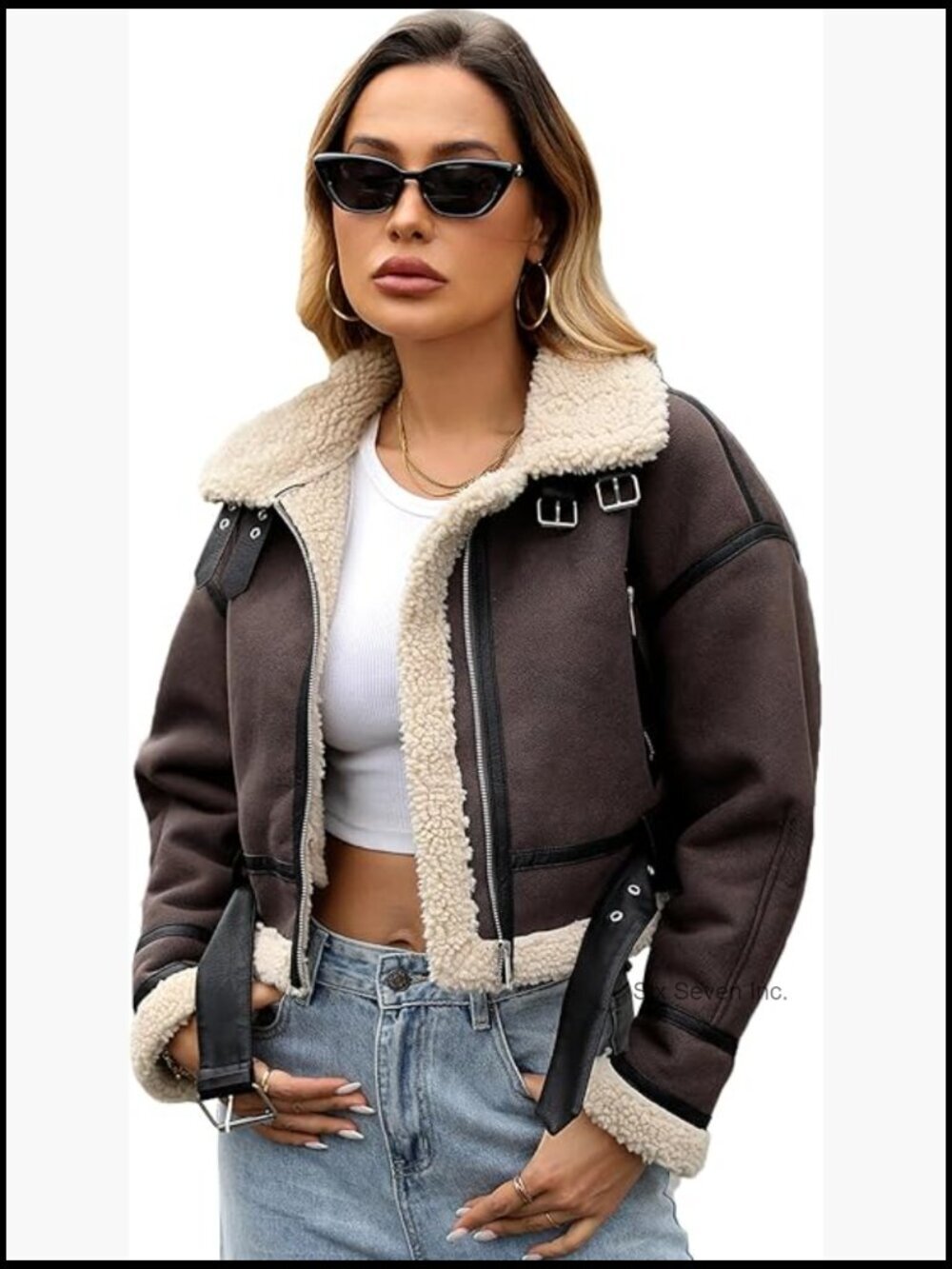 Faux Lamb Fur Leather Short Aviator Bomber Jacket